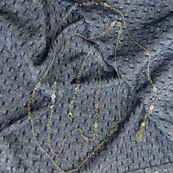 Gas Bijoux - Silver Chain Tassel Wrap Necklace - Long Wrap 2-3x Layer Like New - Picture 6 of 13